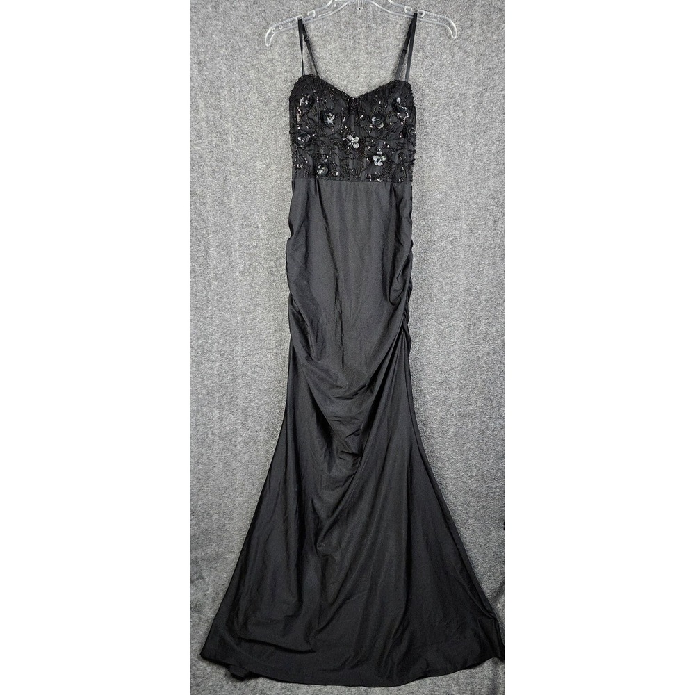Windsor Gown Womens M Black Beaded Sequin Corset Back Formal Prom Dress GOOD